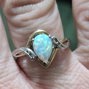 Teardrop Opal Two-Tone Women's Ring in 925 Silver and 10kGold